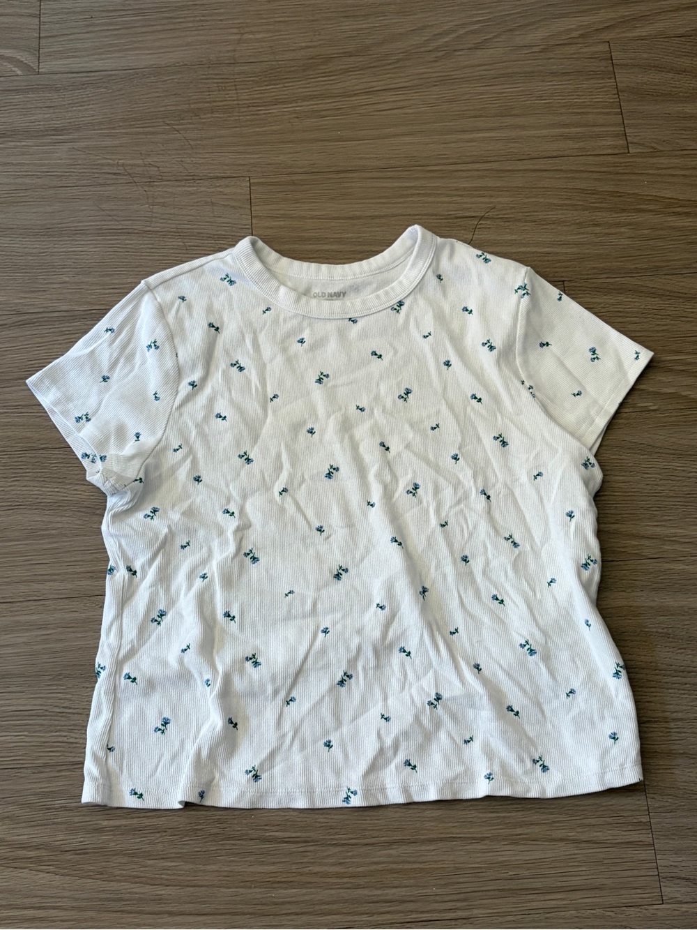 Old Navy White Short-Sleeve Tee with Teal Floral Dots
